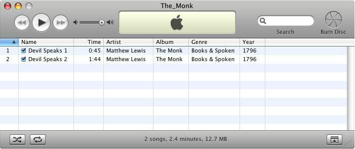 The Monk tracks in iTunes