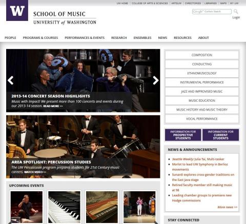 UW School of Music website screenshot